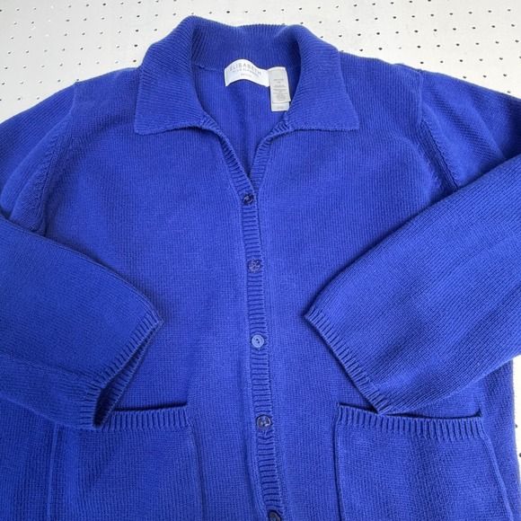 Liz Claiborne Blue Cotton Cardigan Petite  Workwear  Essential Office Siren - Picture 5 of 8
